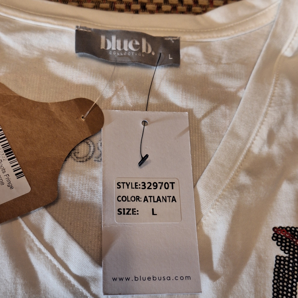 Blue B Collection Women's White Short Sleeve Tee With Vibrant Sequin & Fringe - Picture 12 of 15